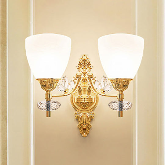 Modernist Glass Cone Wall Mount Light With Crystal Accent - Gold Finish
