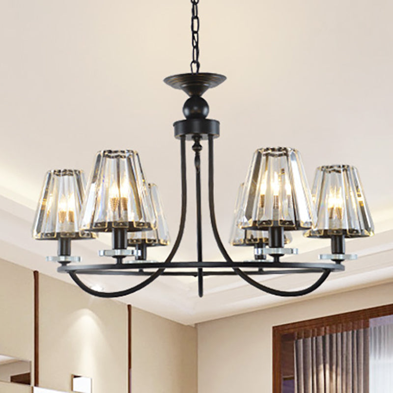 Vintage Prismatic Crystal Chandelier: Tapered Design 4/6/8 Lights Black Hanging Ceiling Light