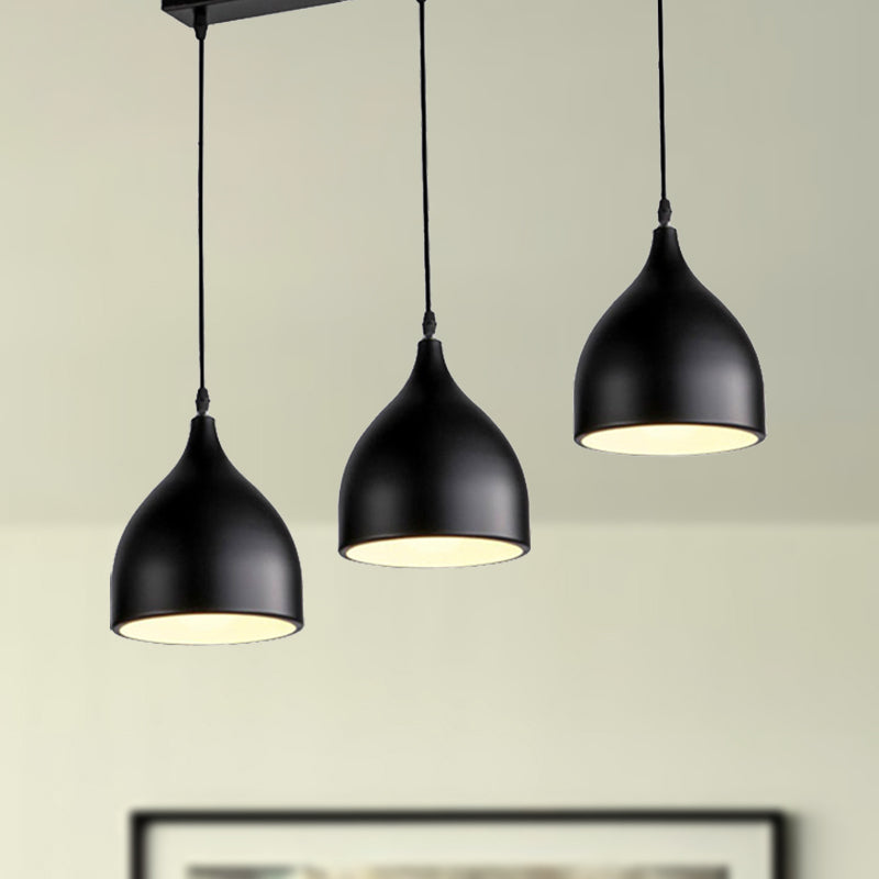 Modernist 3-Light Metallic Black/White Ceiling Pendant With Dome Shade