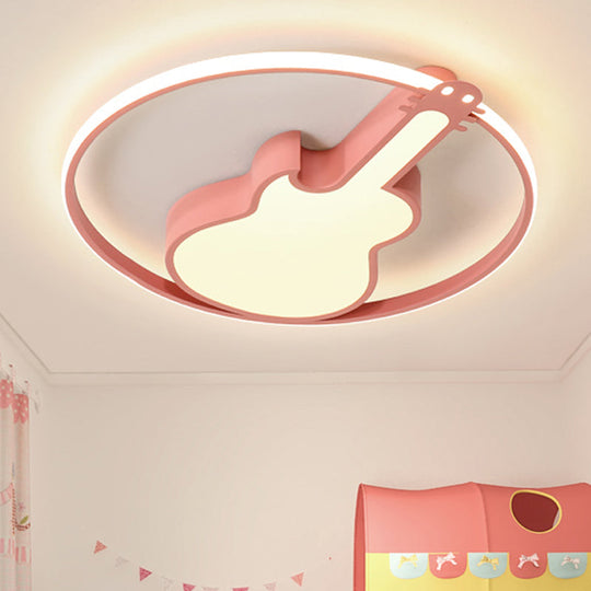 Candy-Colored Guitar Acrylic Flush Mount Led Ceiling Light For Game Rooms Pink / 18 White