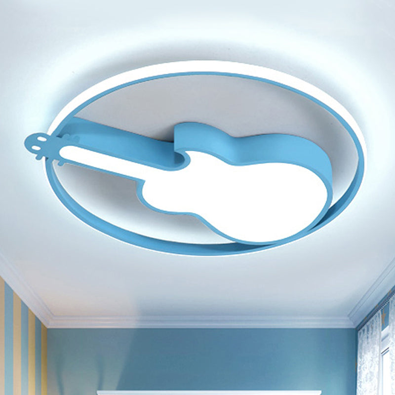 Candy - Colored Guitar Acrylic Flush Mount Led Ceiling Light For Game Rooms Blue / 18’ Warm