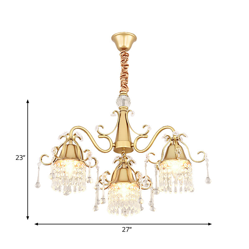 Gold Led Crystal Pendant Chandelier - Mid-Century Branch Design For Living Room