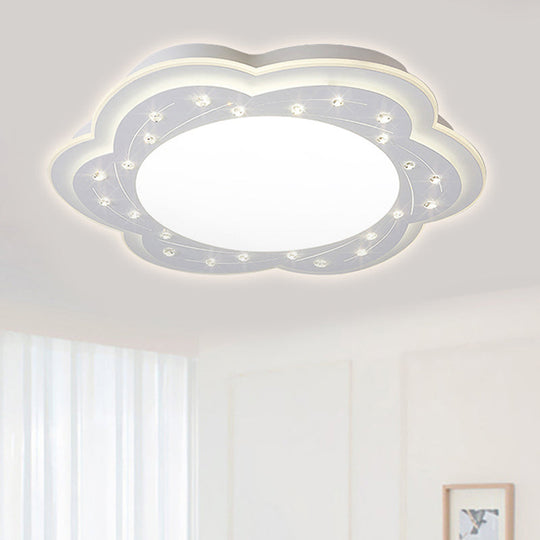 Modern White Led Ceiling Lamp With Crystal Bead Accents For Hallway / 16.5