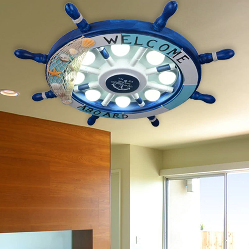 Nautical 8 - Light Metal Ceiling Lamp In Blue For Kindergarten Rooms With Rudder Design