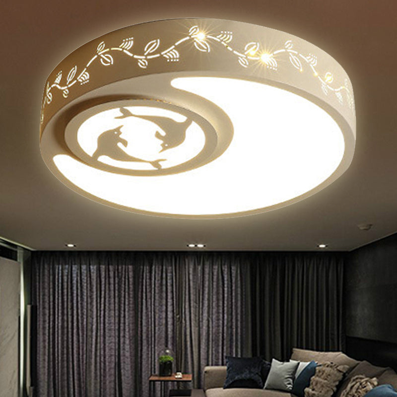 Art Deco Flush Mount Kid’s Bedroom Ceiling Light In White Acrylic