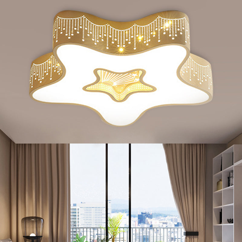 Art Deco Flush Mount Kid’s Bedroom Ceiling Light In White Acrylic