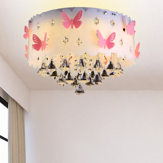Sparkling Pink Butterfly Ceiling Lamp For Girls’ Bedroom - Decorative Flush Mount With Glittering