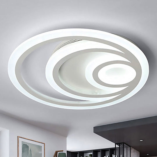 Modern White Round Flush Mount Ceiling Light For Kindergarten - Chic Acrylic Fixture / 16’
