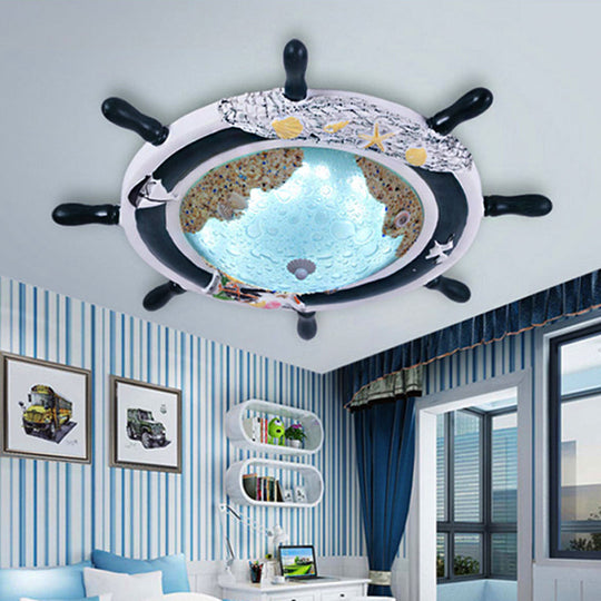 Rudder Metal Blue Flush Ceiling Light: A Mediterranean - Inspired Lamp For Boys Bedroom