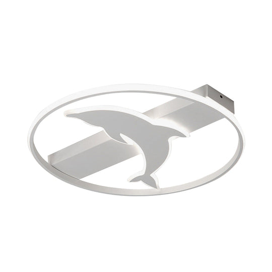 Dolphin Ceiling Mount Light - Led Flush Acrylic Animal Lamp In White Finish