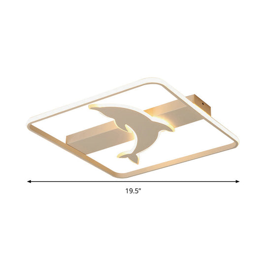 Dolphin Ceiling Mount Light - Led Flush Acrylic Animal Lamp In White Finish