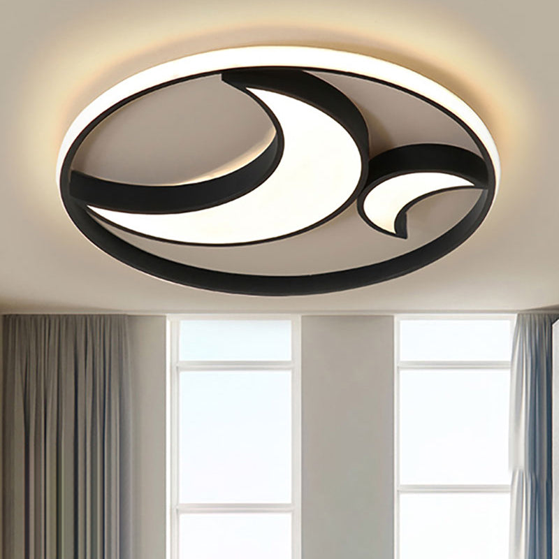 Scandinavian Led Acrylic Moon Flush Mount Ceiling Light: Black Finish Ideal For Living Room / Warm