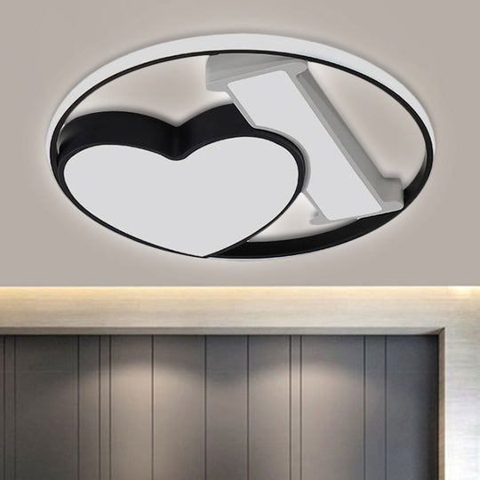 Heart-Shaped Bedroom Flush Mount Ceiling Light Fixture - Art Deco Acrylic Design Black-White / Warm