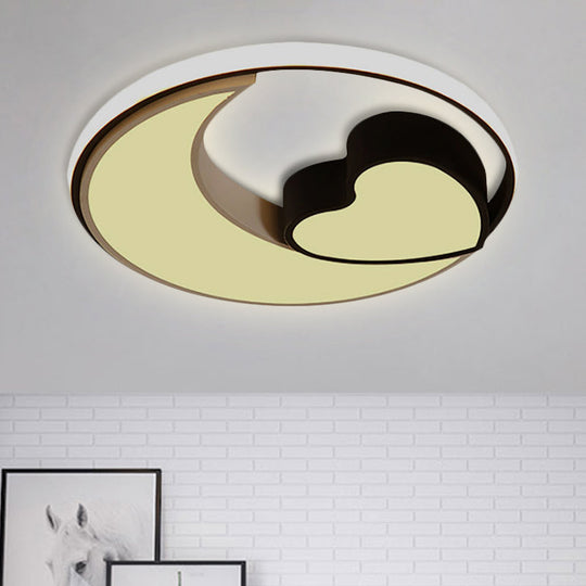Led Flush Mount Ceiling Lights: Acrylic Moon And Heart Design In Black White For Living Room