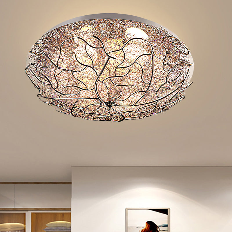 Silver Modern Metal Circle Flush Mount Ceiling Light For Contemporary Living Room / 14