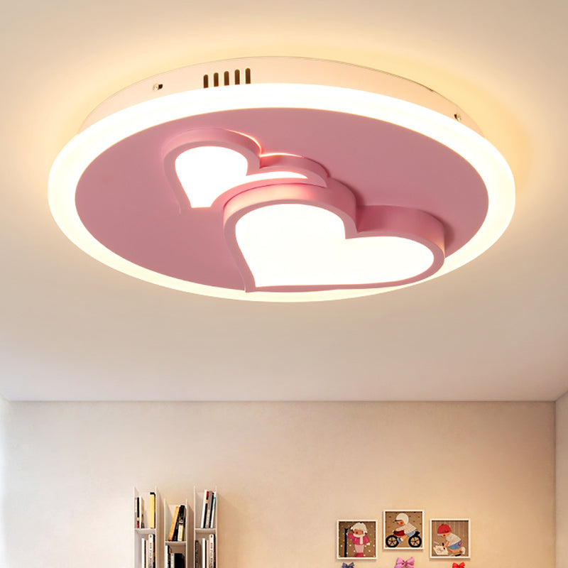 Girls Bedroom Led Heart Flush Ceiling Light In Pink: Acrylic Cartoon Lamp Pink / Warm