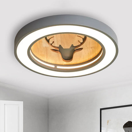 Nordic Deer Acrylic Flush Ceiling Light In Macaron Colors For Hallway Grey