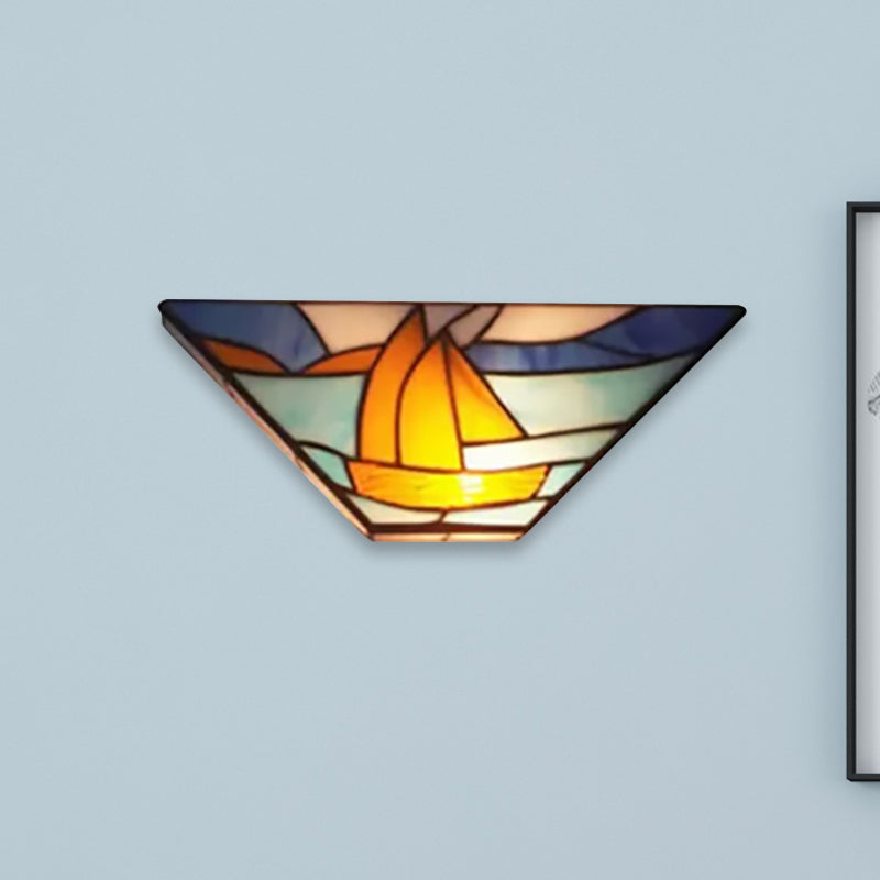 Stained Glass Tiffany Wall Sconce Light: Perfect For Living Room Décor Yellow-Blue / Trapezoid