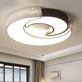 Contemporary 2-Moon Led Flush Ceiling Light For Kids Bedroom - Metal Acrylic Black & White / 16