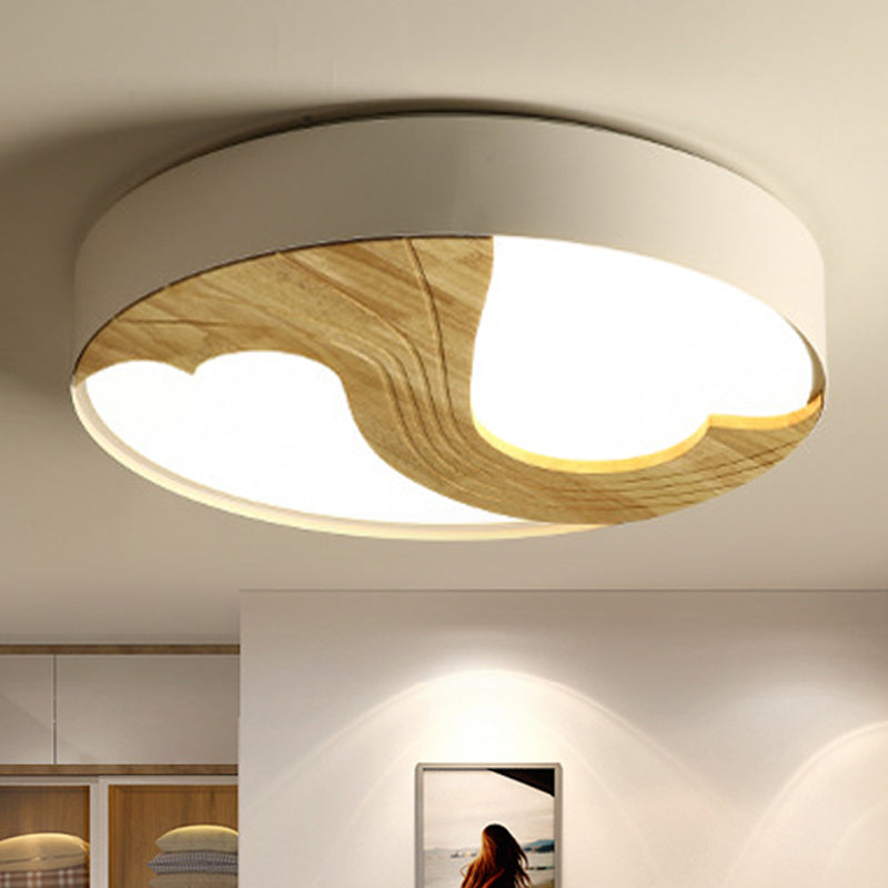 Romantic Wood Led Ceiling Lamp With Double Loving Heart Design For Kid’s Bedroom - White