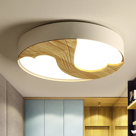 Romantic Wood Led Ceiling Lamp With Double Loving Heart Design For Kid’s Bedroom - White