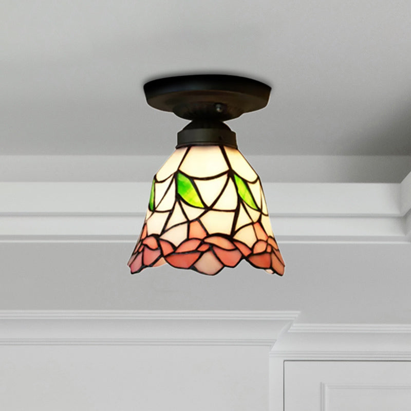 Tiffany Stained Glass Ceiling Mount Light For Cloth Shop – 1-Head Flower/Bird/Phoenix Design In