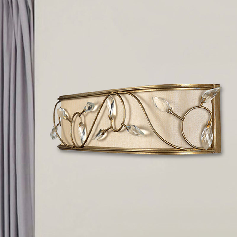 Vintage Metal Cylinder Wall Lamp Sconce With Crystal Leaf Deco In Brass Finish - 1/3-Light Lighting