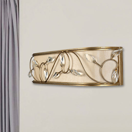 Vintage Metal Cylinder Wall Lamp Sconce With Crystal Leaf Deco In Brass Finish - 1/3-Light Lighting