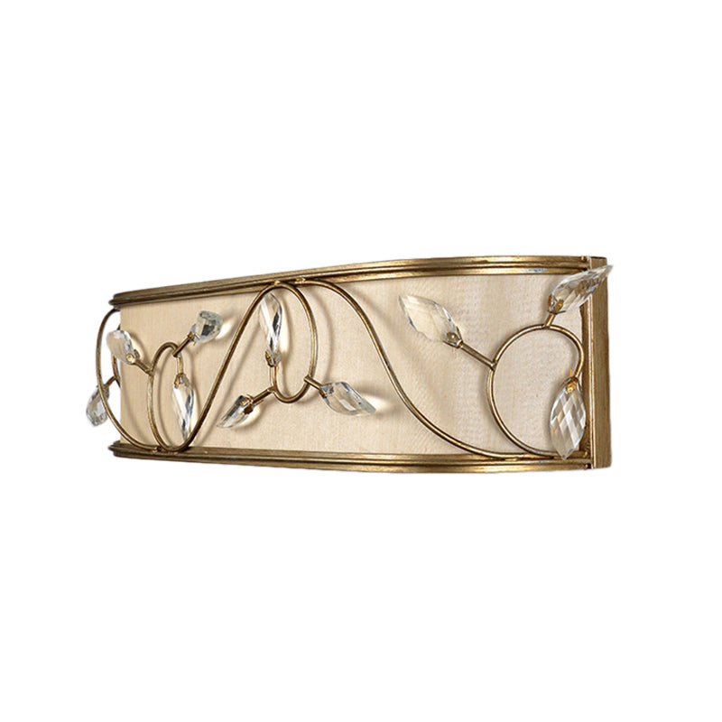 Vintage Metal Cylinder Wall Lamp Sconce With Crystal Leaf Deco In Brass Finish - 1/3-Light Lighting