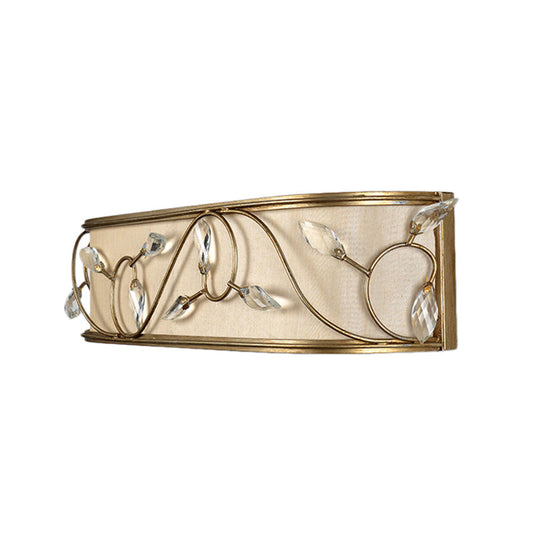 Vintage Metal Cylinder Wall Lamp Sconce With Crystal Leaf Deco In Brass Finish - 1/3-Light Lighting