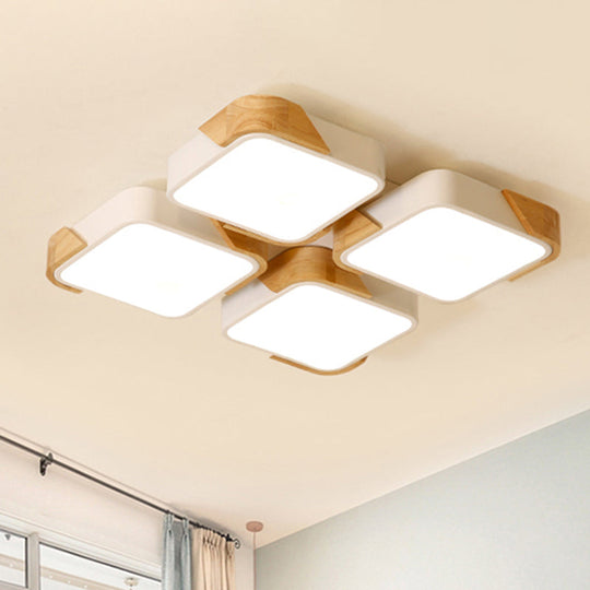 Acrylic 4-Square Led Ceiling Light: Nordic Style Flush Mount In Warm Or White Light For Nursing