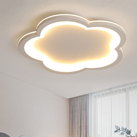 White Acrylic Flower Led Flush Mount Ceiling Lamp - Perfect For Kid’s Bedroom