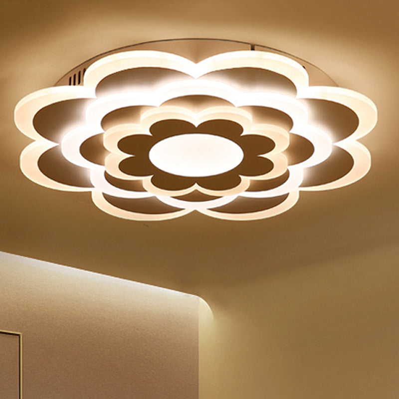 Floral White Led Ceiling Lamp: Acrylic Flush Mount For Creative Pretty Living Room Lighting
