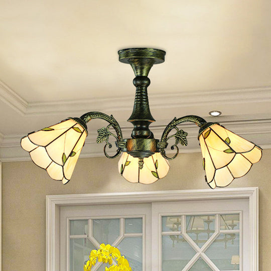 Antique Bronze Stained Glass Pendant Lighting: Leaf/Peacock Tail/Flower Tiffany Style 3/5 Lights 3