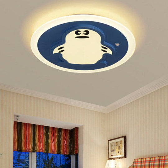 Blue Cartoon Penguin Ceiling Lamp For Kindergarten Corridor - Acrylic Mount Light