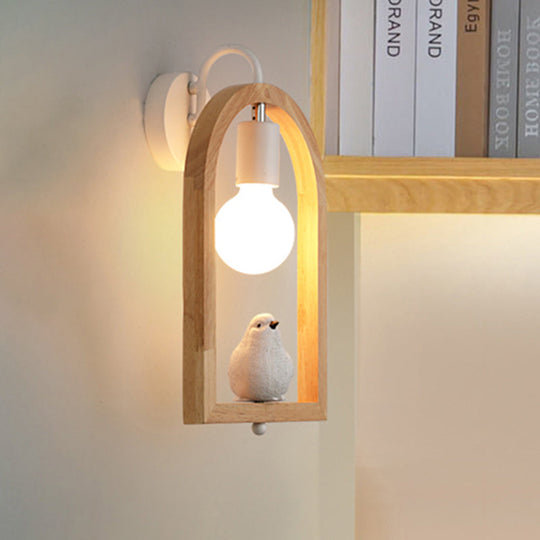 Modern Beige Wooden Arched Shelf Wall Light With Lovely Deco Boutique Sconce Lamp