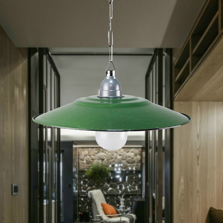 Enamel Green Saucer Ceiling Fixture - Industrial Farmhouse Pendant Light 11/12 Diameter