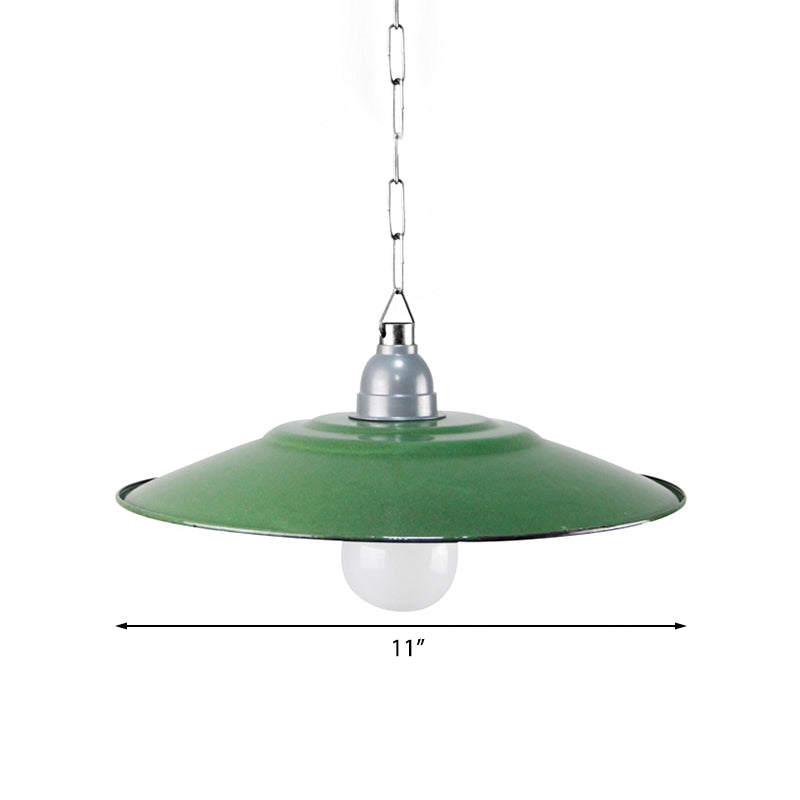 Industrial Enamel Farmhouse Pendant Light - Green Saucer Shade 1 11’/12’ Diameter