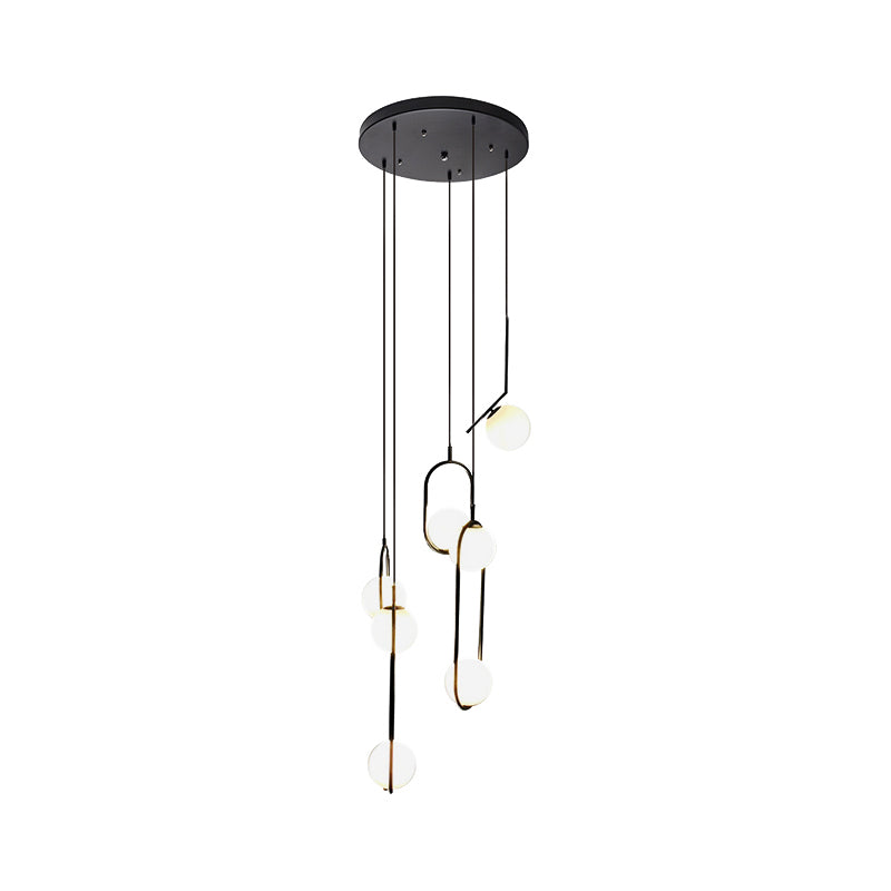 Auraolie - Modern Black Globe Multi Light Chandelier Simple Glass Pendant Lighting Fixture For