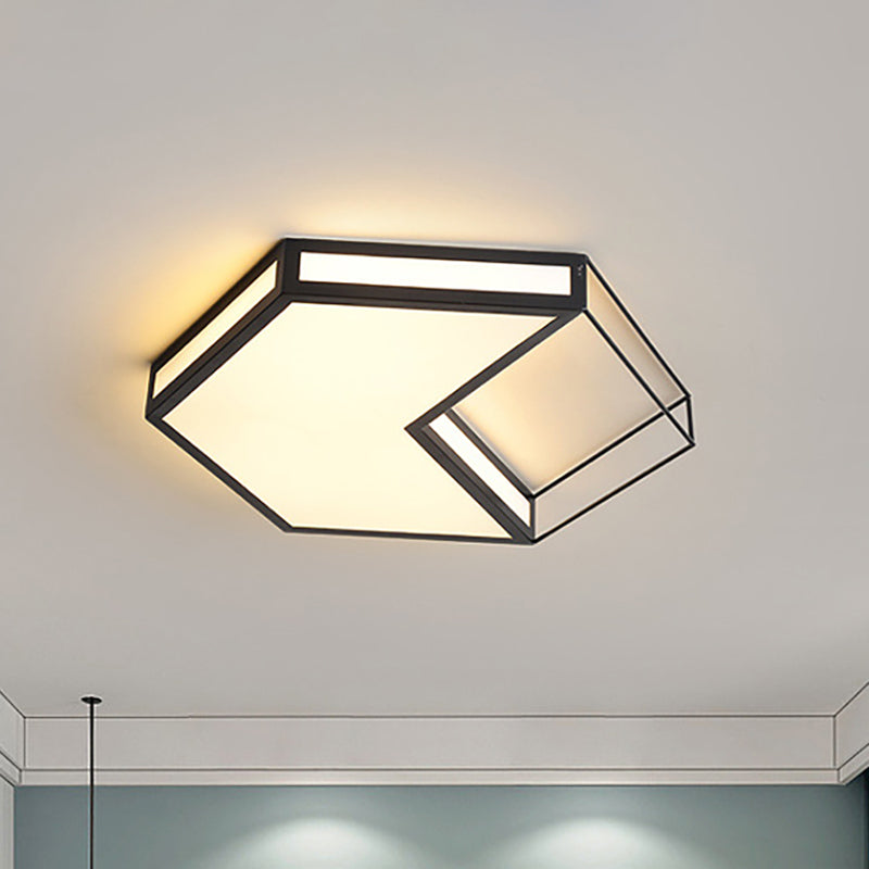 Modern Led Flush Mount Ceiling Light With Hexagon/Square Design Black/Grey Third Gear Black /