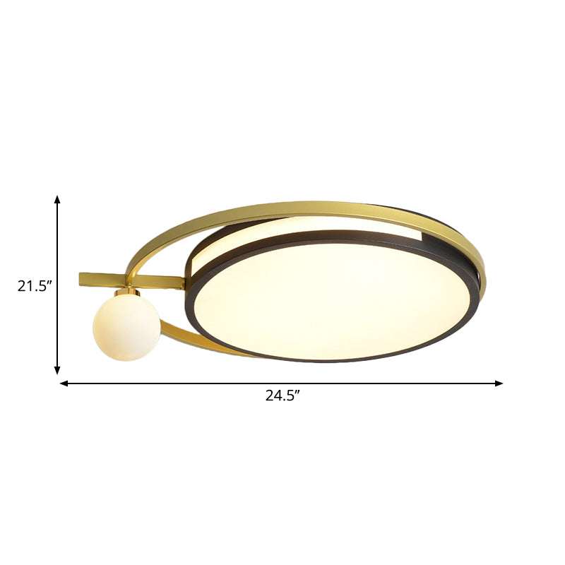 Led Round Flush Light With Nordic Acrylic Globe Shade In Black/Grey