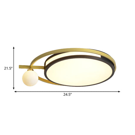 Led Round Flush Light With Nordic Acrylic Globe Shade In Black/Grey