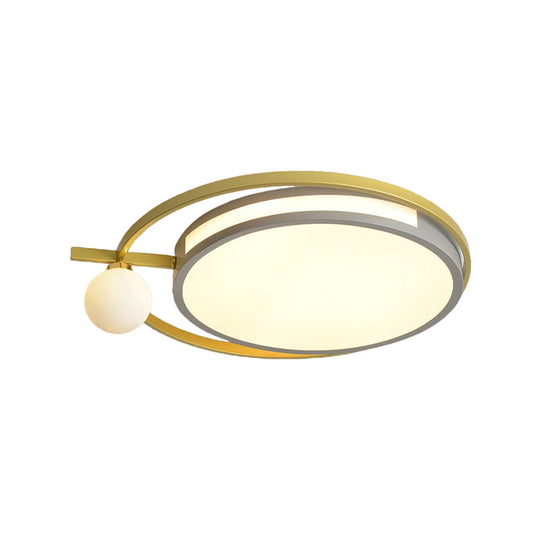 Led Round Flush Light With Nordic Acrylic Globe Shade In Black/Grey