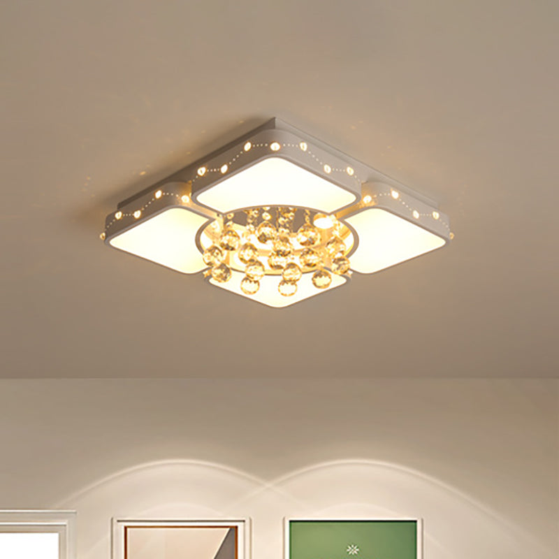 Modern Metal Led Flushmount Lamp With Crystal Ball - White Ceiling Light Fixture