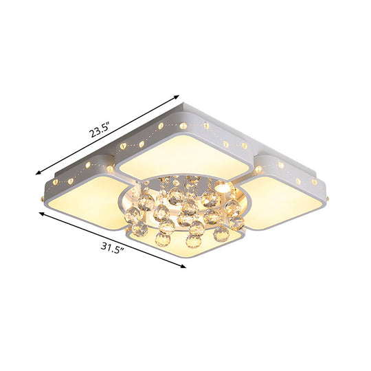 Modern Metal Led Flushmount Lamp With Crystal Ball - White Ceiling Light Fixture (19.5/23.5/35.5 W)