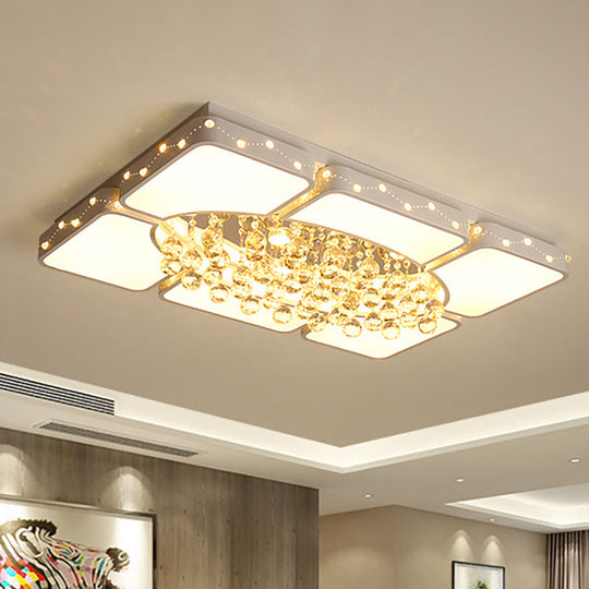 Modern Metal Led Flushmount Lamp With Crystal Ball - White Ceiling Light Fixture