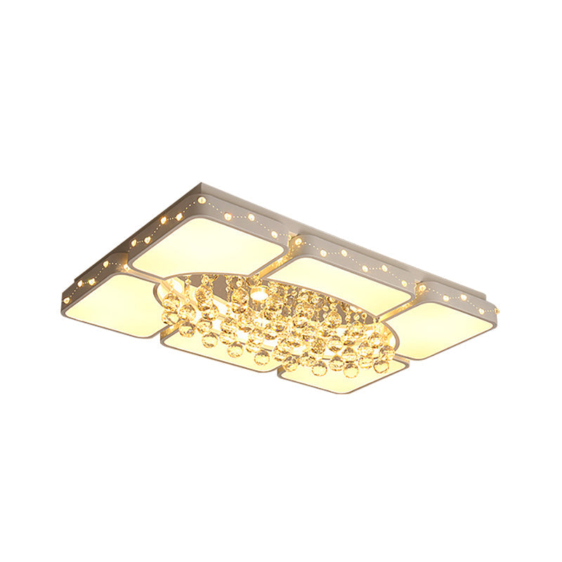 Modern Metal Led Flushmount Lamp With Crystal Ball - White Ceiling Light Fixture (19.5/23.5/35.5 W)