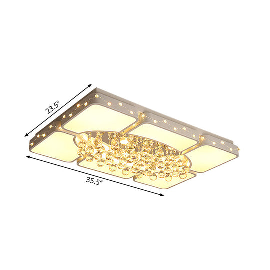 Modern Metal Led Flushmount Lamp With Crystal Ball - White Ceiling Light Fixture