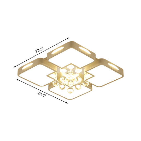 White Square Led Flush Ceiling Light - 16’/19.5’/23.5’ Width Contemporary Design Warm/White