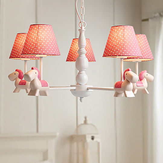 Darling Pony Chandelier: Metal Hanging Light With Dot Shade For Kindergarten Playrooms 5 / Pink